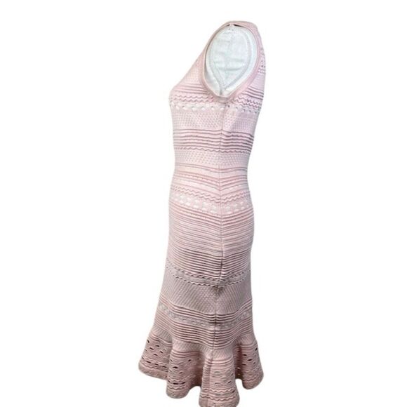 Milly Pink White Cutout Mermaid Dress Stretch Knit Sleeveless Zip Back Medium - Picture 5 of 14